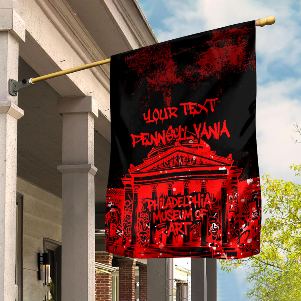 Personalized Pennsylvania Philadelphia Museum Of Art Garden Flag Red Grunge Paint Splatter Graphic