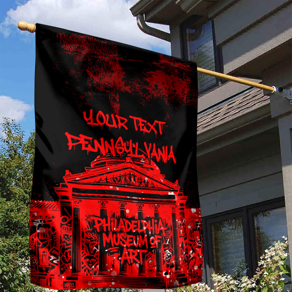 Personalized Pennsylvania Philadelphia Museum Of Art Garden Flag Red Grunge Paint Splatter Graphic