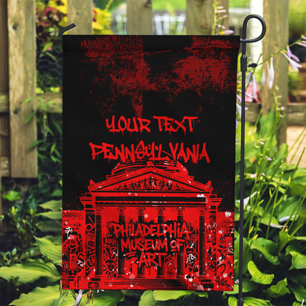 Personalized Pennsylvania Philadelphia Museum Of Art Garden Flag Red Grunge Paint Splatter Graphic