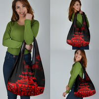 Personalized Pennsylvania Philadelphia Museum Of Art Grocery Bag Red Grunge Paint Splatter Graphic
