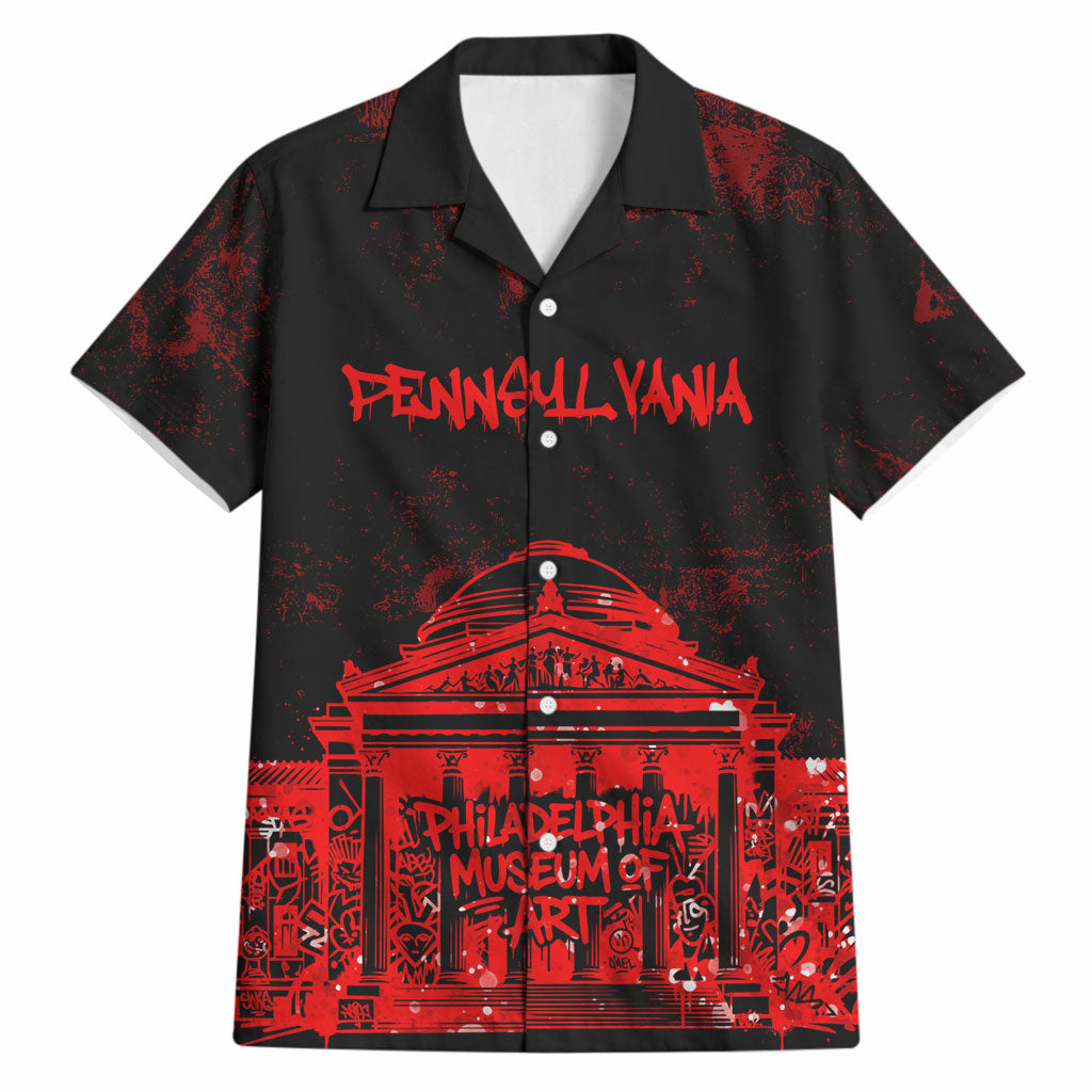 Personalized Pennsylvania Philadelphia Museum Of Art Hawaiian Shirt Red Grunge Paint Splatter Graphic
