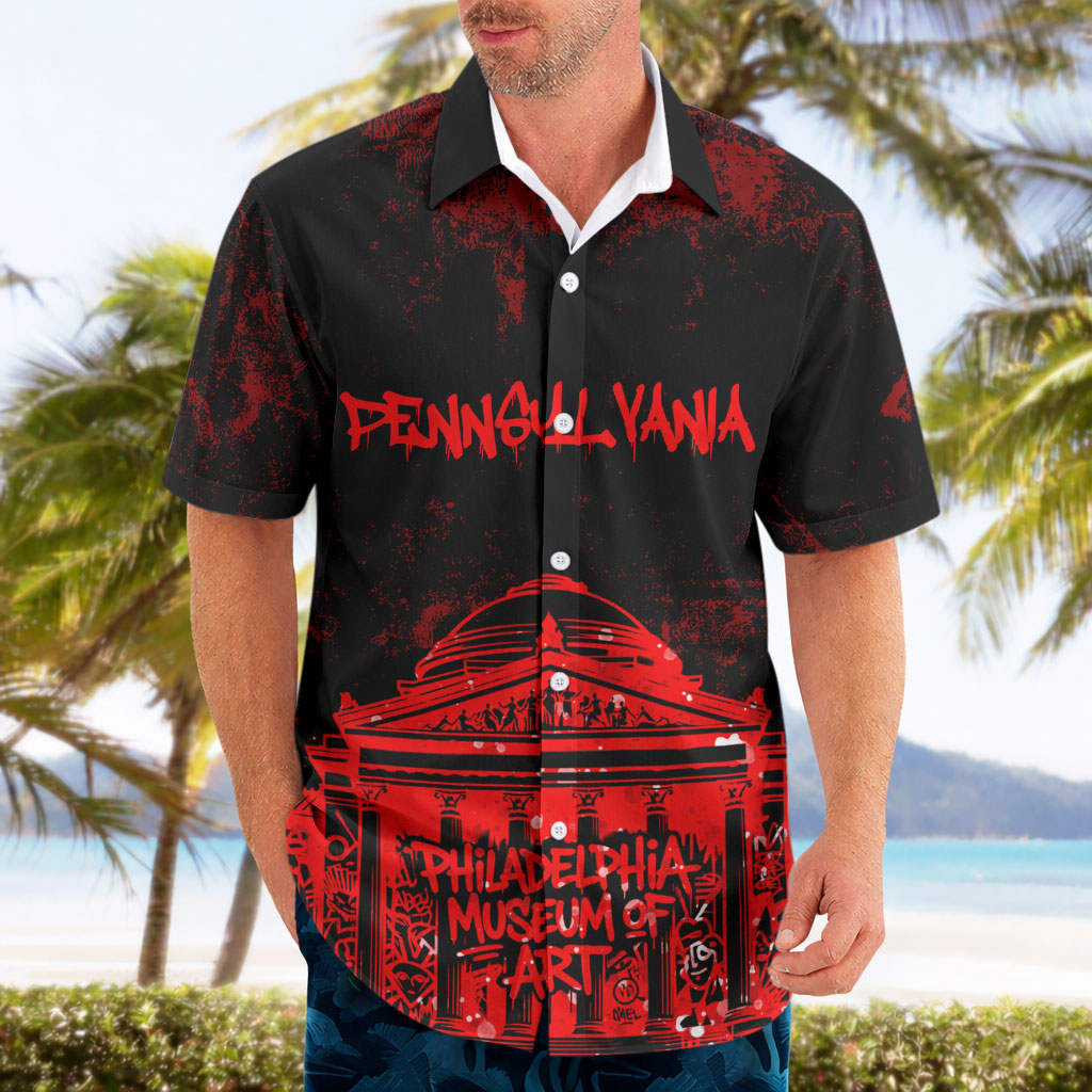 Personalized Pennsylvania Philadelphia Museum Of Art Hawaiian Shirt Red Grunge Paint Splatter Graphic