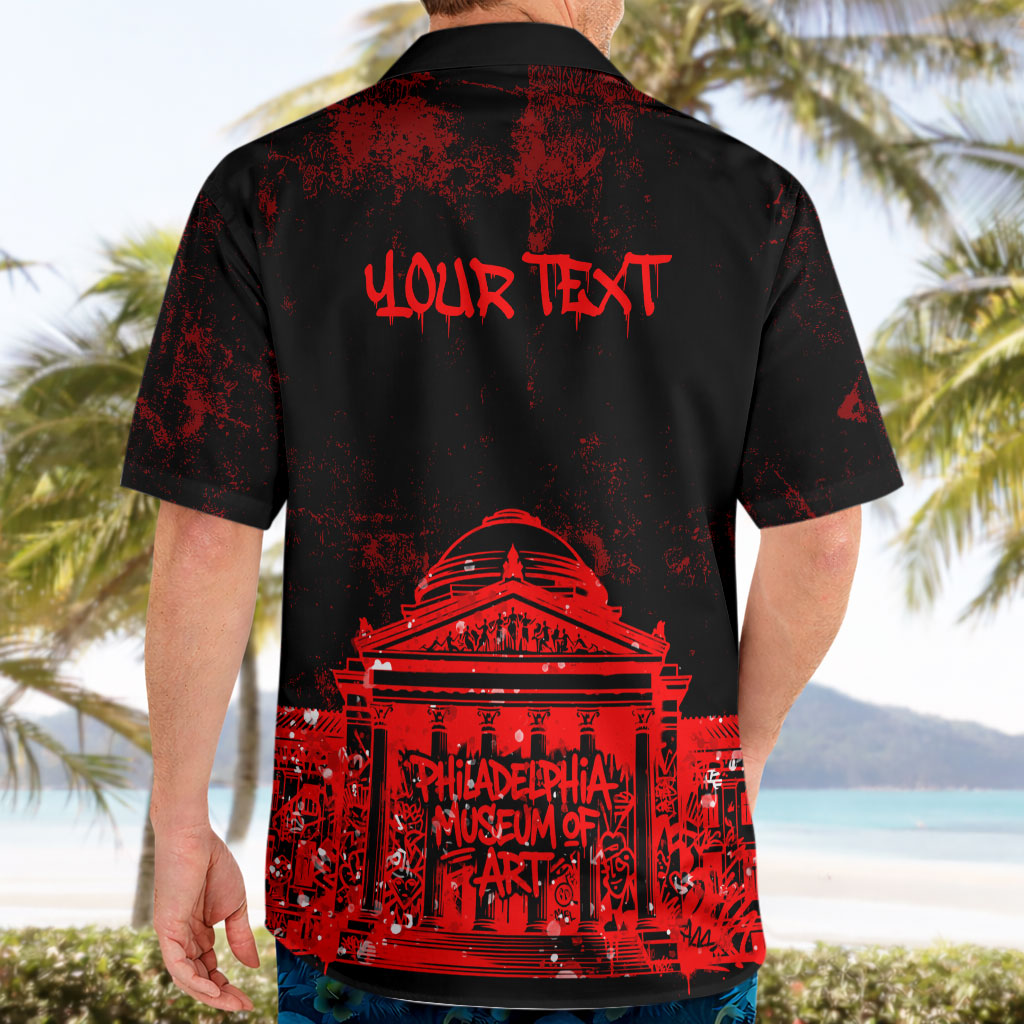 Personalized Pennsylvania Philadelphia Museum Of Art Hawaiian Shirt Red Grunge Paint Splatter Graphic