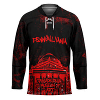 Personalized Pennsylvania Philadelphia Museum Of Art Hockey Jersey Red Grunge Paint Splatter Graphic