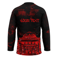 Personalized Pennsylvania Philadelphia Museum Of Art Hockey Jersey Red Grunge Paint Splatter Graphic