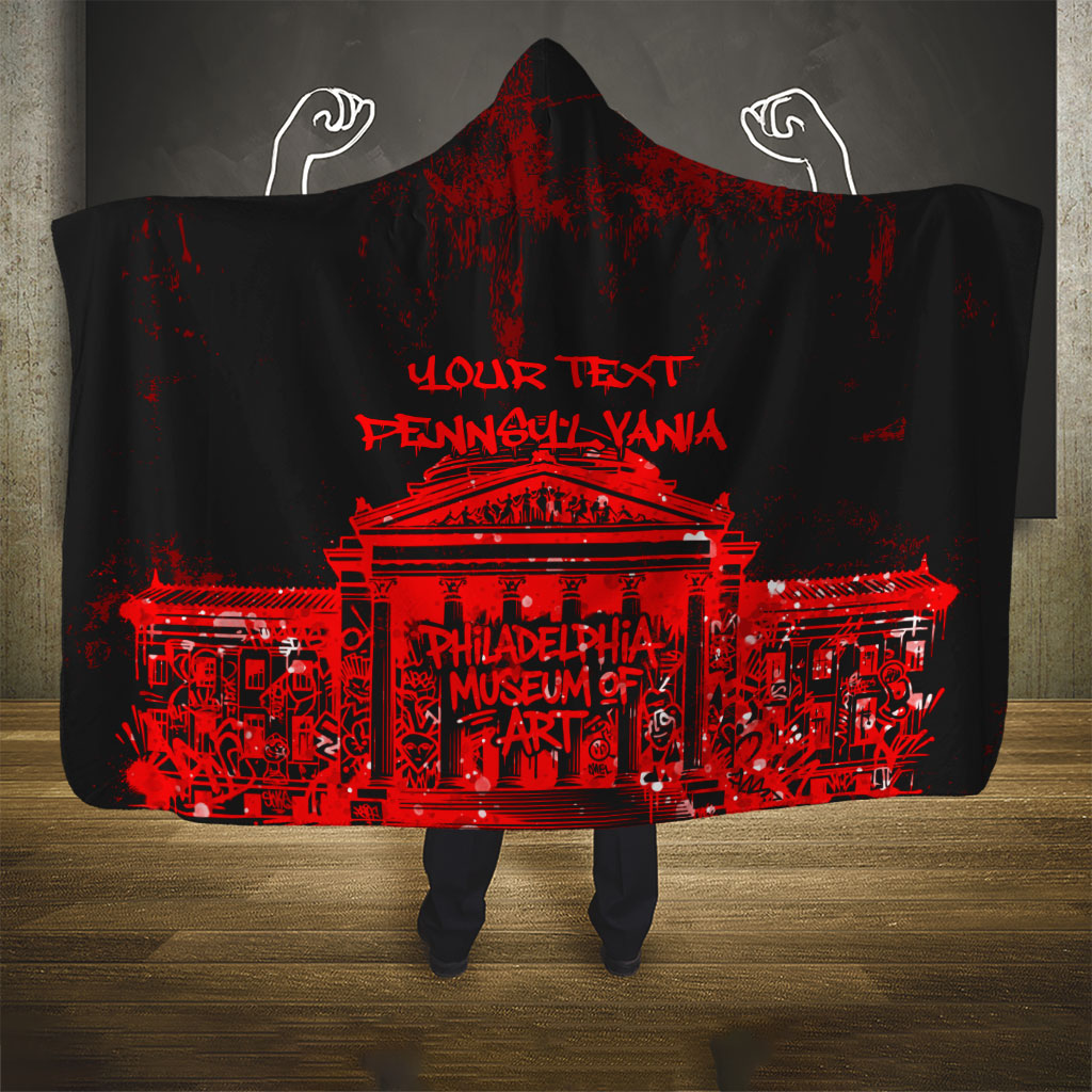 Personalized Pennsylvania Philadelphia Museum Of Art Hooded Blanket Red Grunge Paint Splatter Graphic