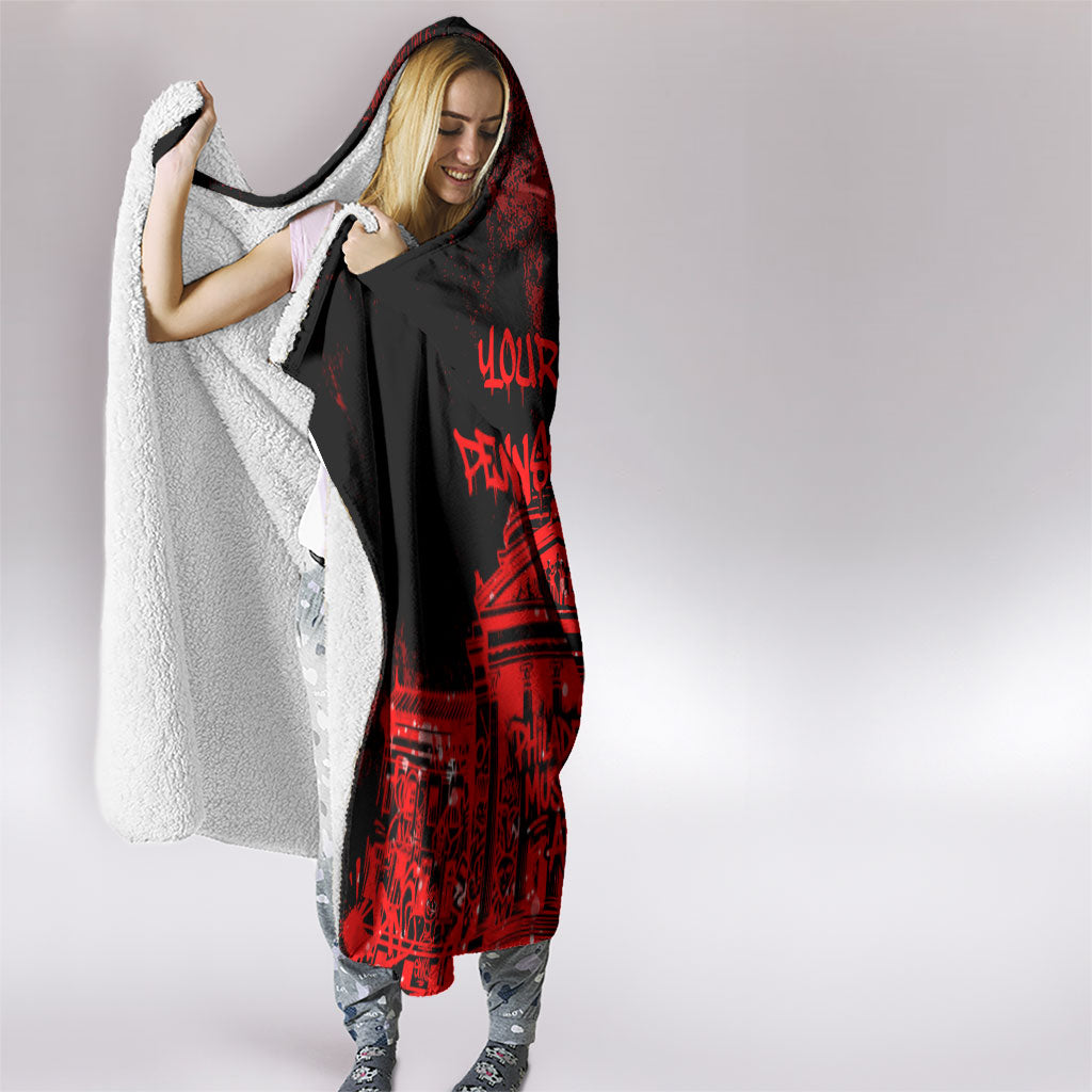 Personalized Pennsylvania Philadelphia Museum Of Art Hooded Blanket Red Grunge Paint Splatter Graphic