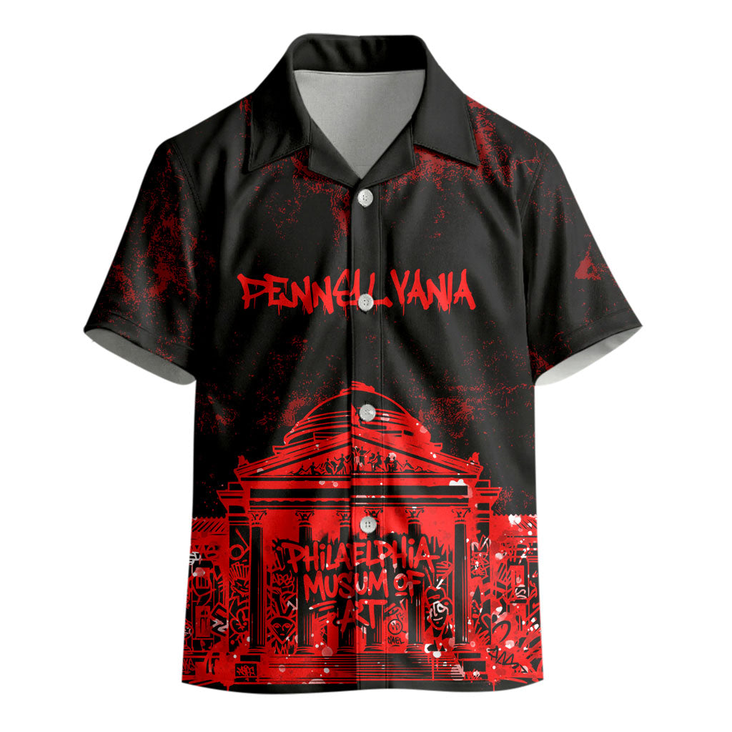 Personalized Pennsylvania Philadelphia Museum Of Art Kid Hawaiian Shirt Red Grunge Paint Splatter Graphic