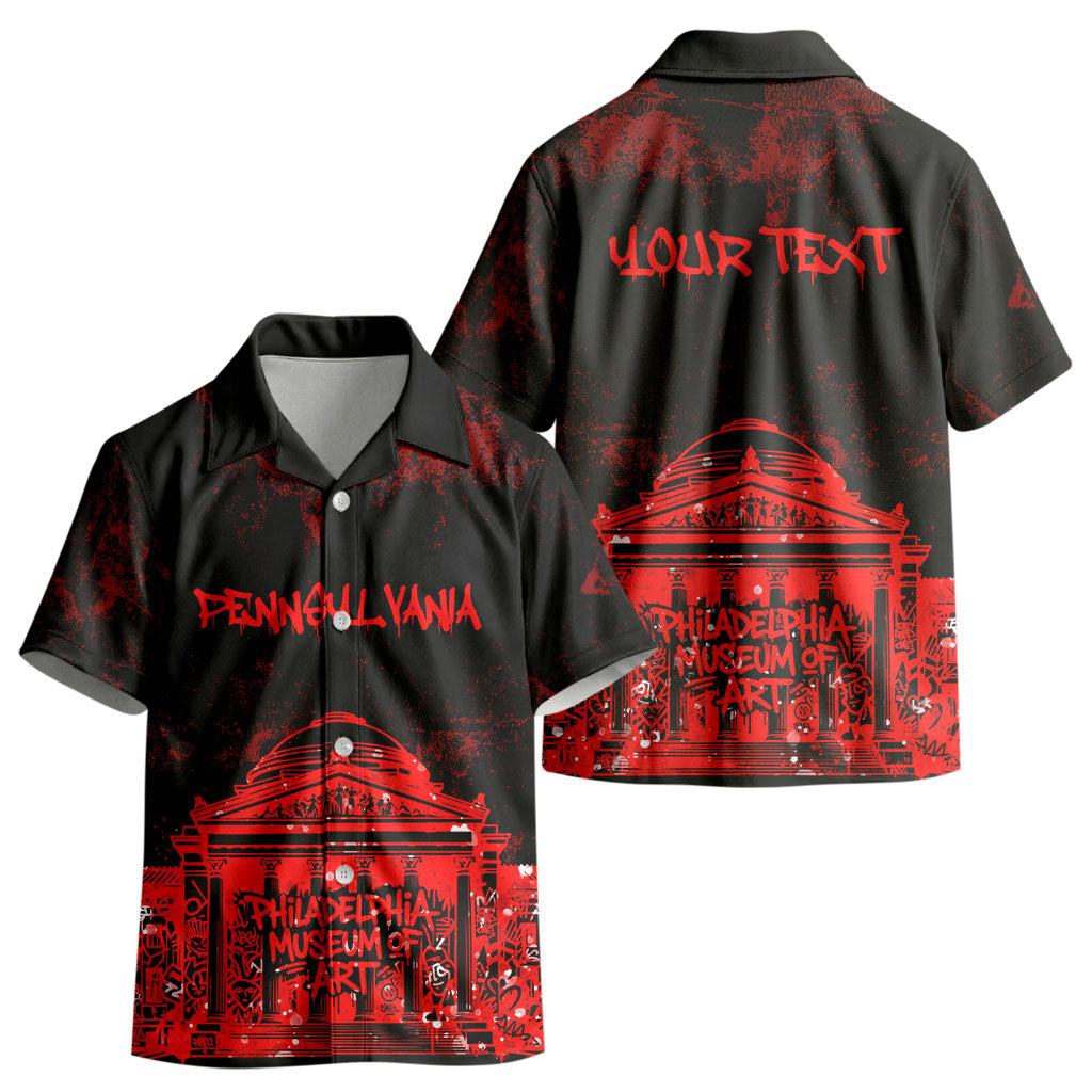 Personalized Pennsylvania Philadelphia Museum Of Art Kid Hawaiian Shirt Red Grunge Paint Splatter Graphic