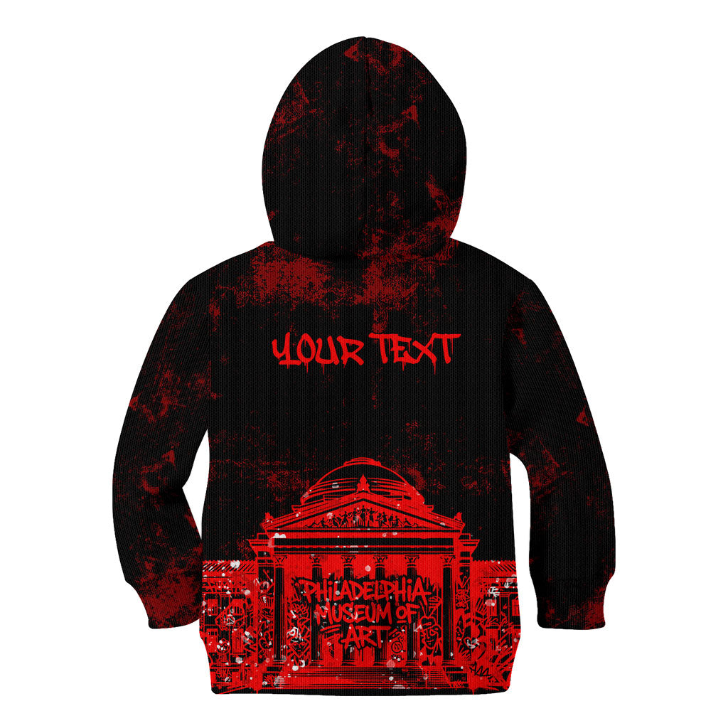 Personalized Pennsylvania Philadelphia Museum Of Art Kid Hoodie Red Grunge Paint Splatter Graphic