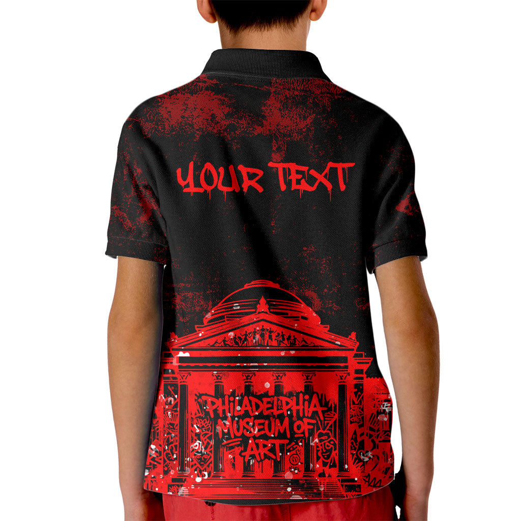 Personalized Pennsylvania Philadelphia Museum Of Art Kid Polo Shirt Red Grunge Paint Splatter Graphic