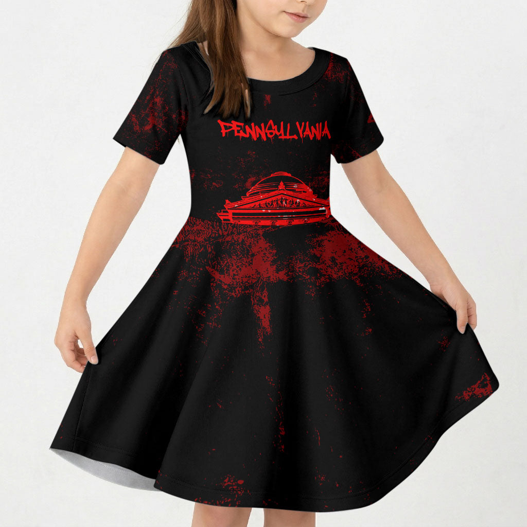 Personalized Pennsylvania Philadelphia Museum Of Art Kid Short Sleeve Dress Red Grunge Paint Splatter Graphic