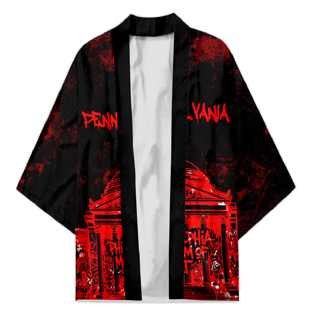 Personalized Pennsylvania Philadelphia Museum Of Art Kimono Red Grunge Paint Splatter Graphic