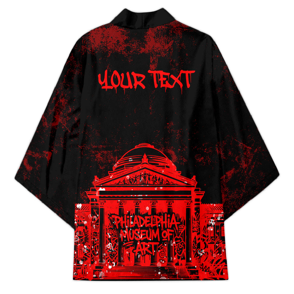 Personalized Pennsylvania Philadelphia Museum Of Art Kimono Red Grunge Paint Splatter Graphic