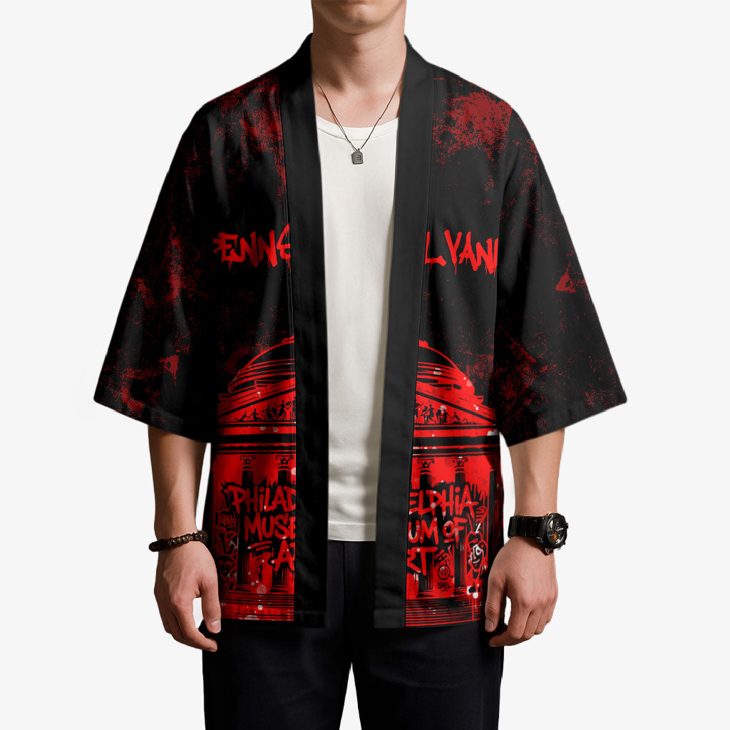 Personalized Pennsylvania Philadelphia Museum Of Art Kimono Red Grunge Paint Splatter Graphic