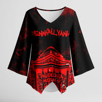 Personalized Pennsylvania Philadelphia Museum Of Art Kimono Sleeve Blouse Red Grunge Paint Splatter Graphic