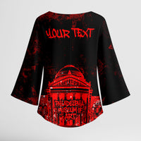 Personalized Pennsylvania Philadelphia Museum Of Art Kimono Sleeve Blouse Red Grunge Paint Splatter Graphic
