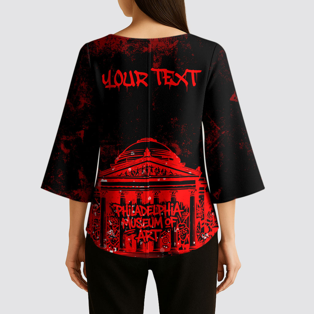 Personalized Pennsylvania Philadelphia Museum Of Art Kimono Sleeve Blouse Red Grunge Paint Splatter Graphic