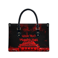 Personalized Pennsylvania Philadelphia Museum Of Art Leather Bag Red Grunge Paint Splatter Graphic