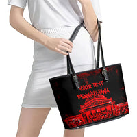 Personalized Pennsylvania Philadelphia Museum Of Art Leather Tote Bag Red Grunge Paint Splatter Graphic