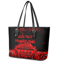 Personalized Pennsylvania Philadelphia Museum Of Art Leather Tote Bag Red Grunge Paint Splatter Graphic