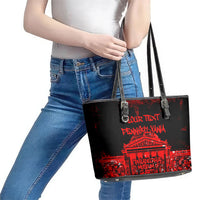 Personalized Pennsylvania Philadelphia Museum Of Art Leather Tote Bag Red Grunge Paint Splatter Graphic