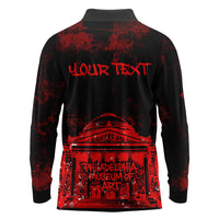 Personalized Pennsylvania Philadelphia Museum Of Art Long Sleeve Polo Shirt Red Grunge Paint Splatter Graphic