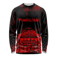 Personalized Pennsylvania Philadelphia Museum Of Art Long Sleeve Shirt Red Grunge Paint Splatter Graphic