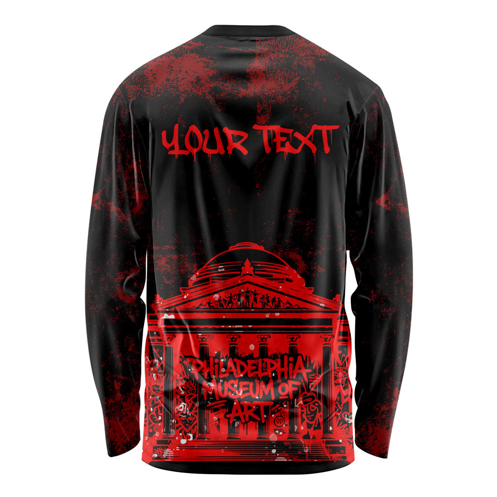 Personalized Pennsylvania Philadelphia Museum Of Art Long Sleeve Shirt Red Grunge Paint Splatter Graphic