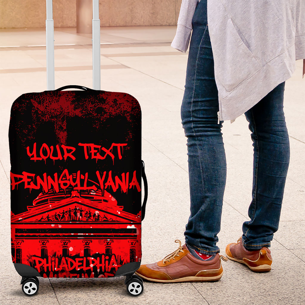Personalized Pennsylvania Philadelphia Museum Of Art Luggage Cover Red Grunge Paint Splatter Graphic