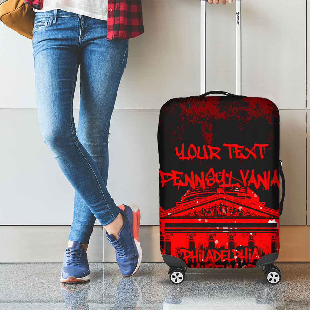 Personalized Pennsylvania Philadelphia Museum Of Art Luggage Cover Red Grunge Paint Splatter Graphic