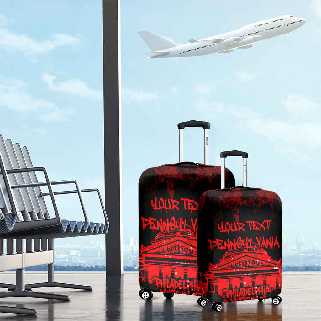Personalized Pennsylvania Philadelphia Museum Of Art Luggage Cover Red Grunge Paint Splatter Graphic