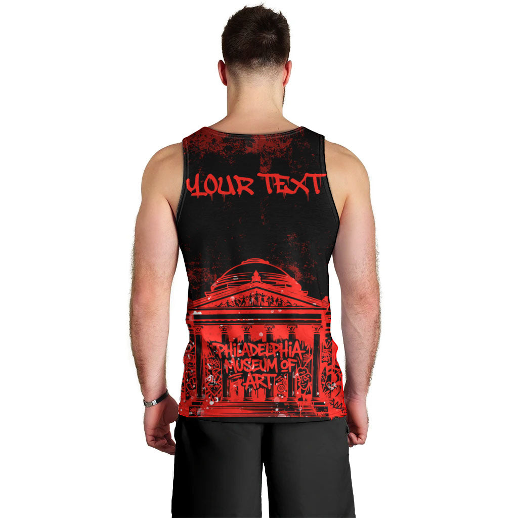 Personalized Pennsylvania Philadelphia Museum Of Art Men Tank Top Red Grunge Paint Splatter Graphic