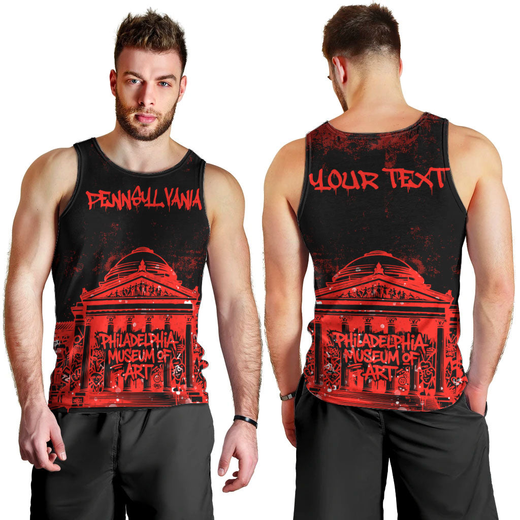 Personalized Pennsylvania Philadelphia Museum Of Art Men Tank Top Red Grunge Paint Splatter Graphic