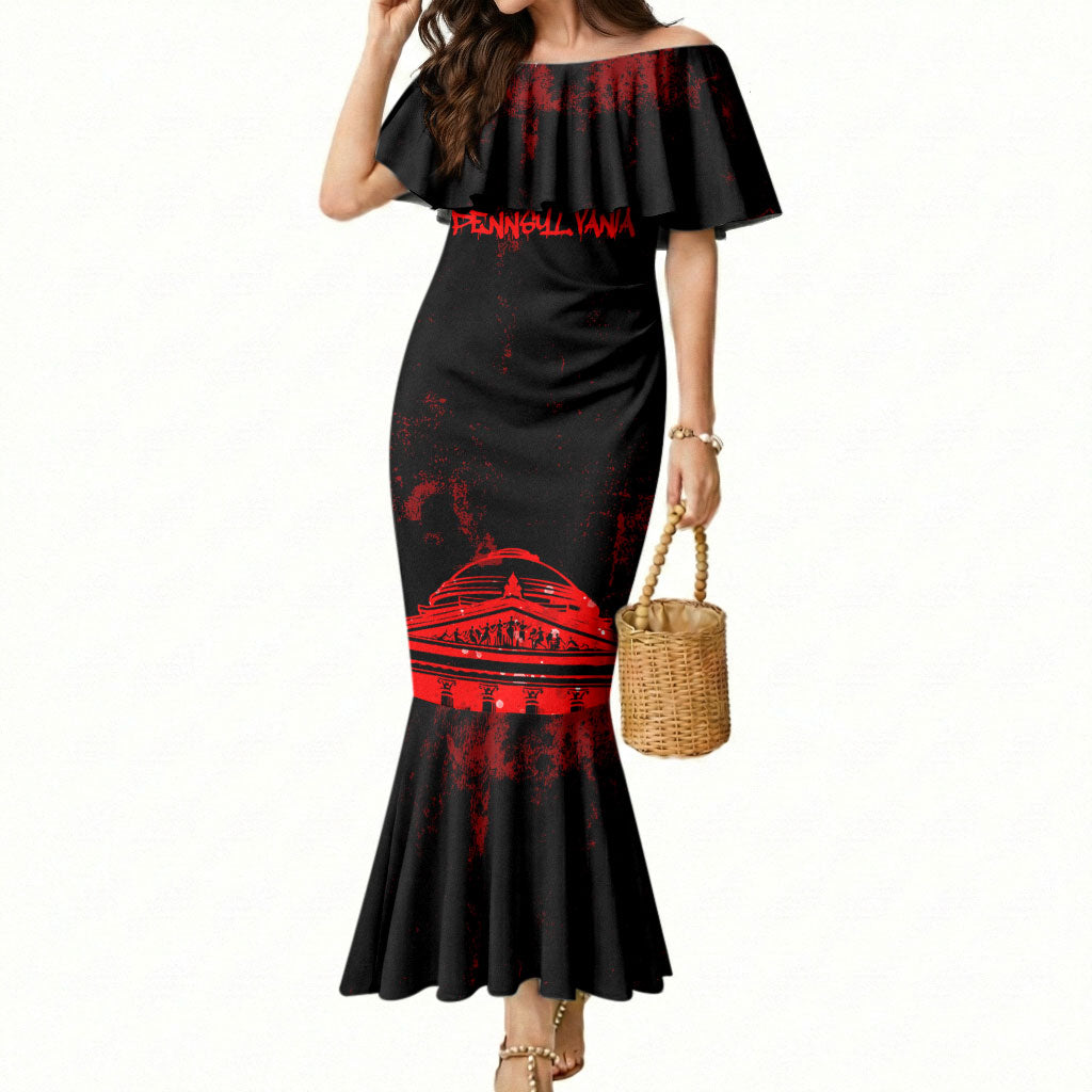 Personalized Pennsylvania Philadelphia Museum Of Art Mermaid Dress Red Grunge Paint Splatter Graphic