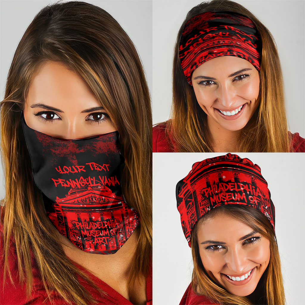 Personalized Pennsylvania Philadelphia Museum Of Art Neck Gaiter Red Grunge Paint Splatter Graphic
