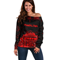 Personalized Pennsylvania Philadelphia Museum Of Art Off Shoulder Sweater Red Grunge Paint Splatter Graphic