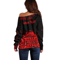 Personalized Pennsylvania Philadelphia Museum Of Art Off Shoulder Sweater Red Grunge Paint Splatter Graphic