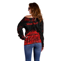 Personalized Pennsylvania Philadelphia Museum Of Art Off Shoulder Sweater Red Grunge Paint Splatter Graphic