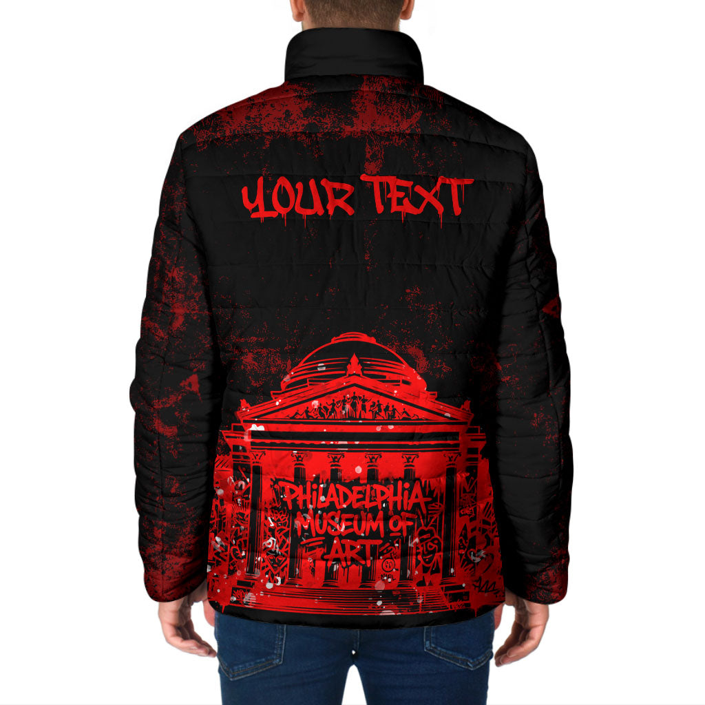 Personalized Pennsylvania Philadelphia Museum Of Art Padded Jacket Red Grunge Paint Splatter Graphic