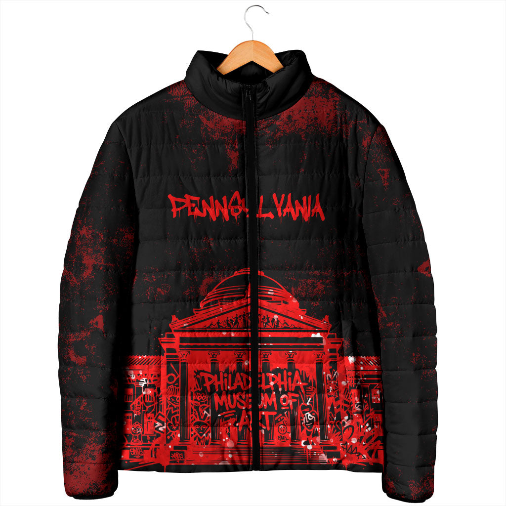 Personalized Pennsylvania Philadelphia Museum Of Art Padded Jacket Red Grunge Paint Splatter Graphic