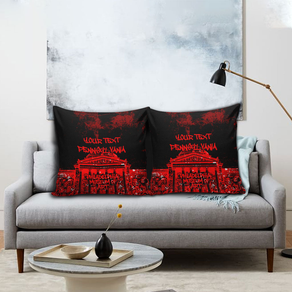 Personalized Pennsylvania Philadelphia Museum Of Art Pillow Cover Red Grunge Paint Splatter Graphic