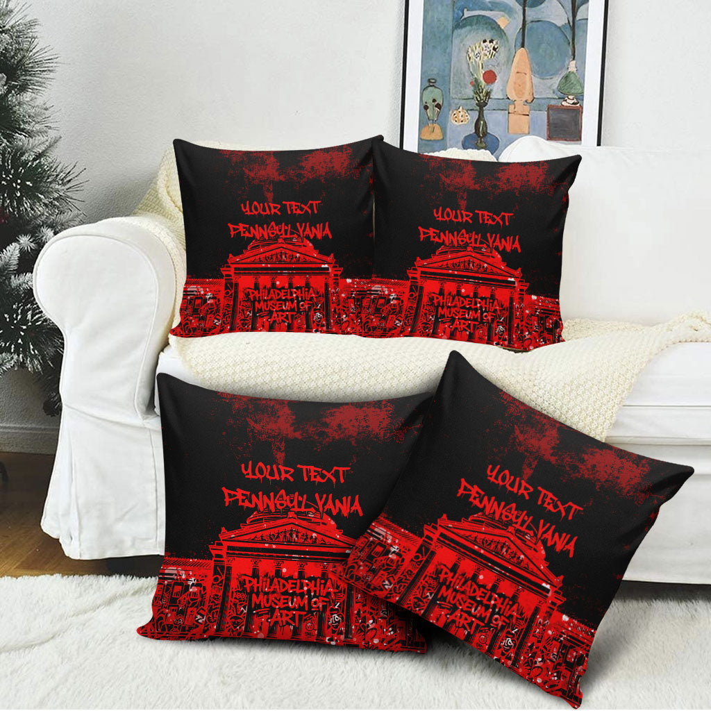 Personalized Pennsylvania Philadelphia Museum Of Art Pillow Cover Red Grunge Paint Splatter Graphic