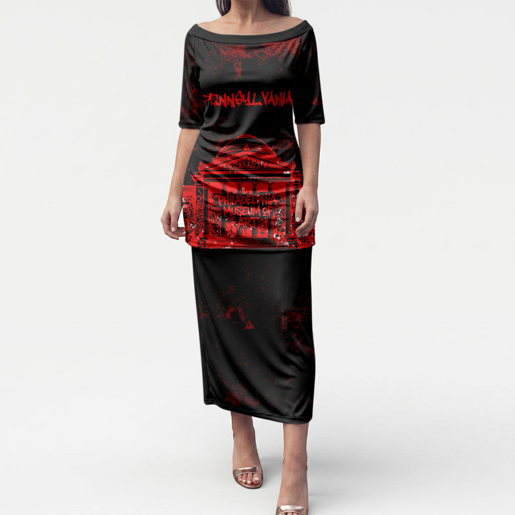 Personalized Pennsylvania Philadelphia Museum Of Art Puletasi Red Grunge Paint Splatter Graphic