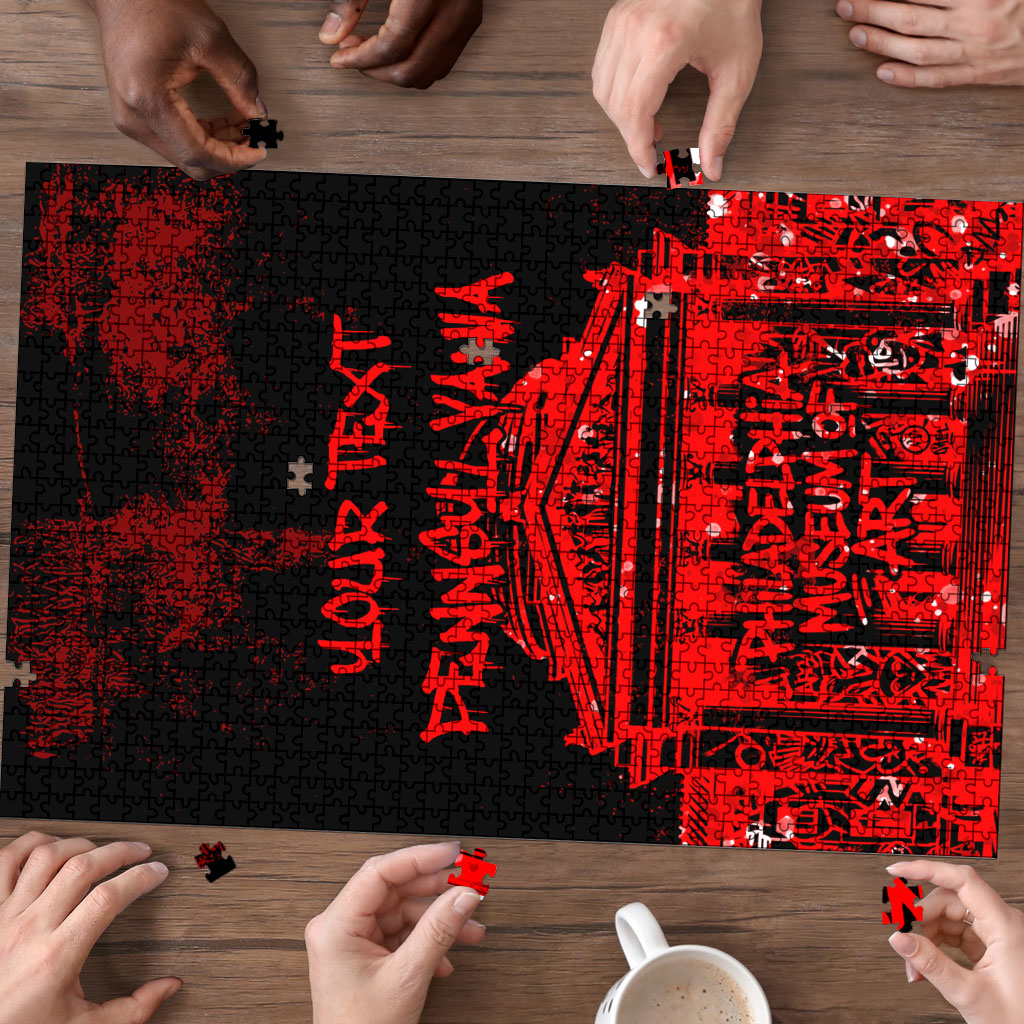 Personalized Pennsylvania Philadelphia Museum Of Art Puzzle Red Grunge Paint Splatter Graphic