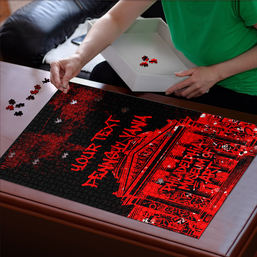 Personalized Pennsylvania Philadelphia Museum Of Art Puzzle Red Grunge Paint Splatter Graphic