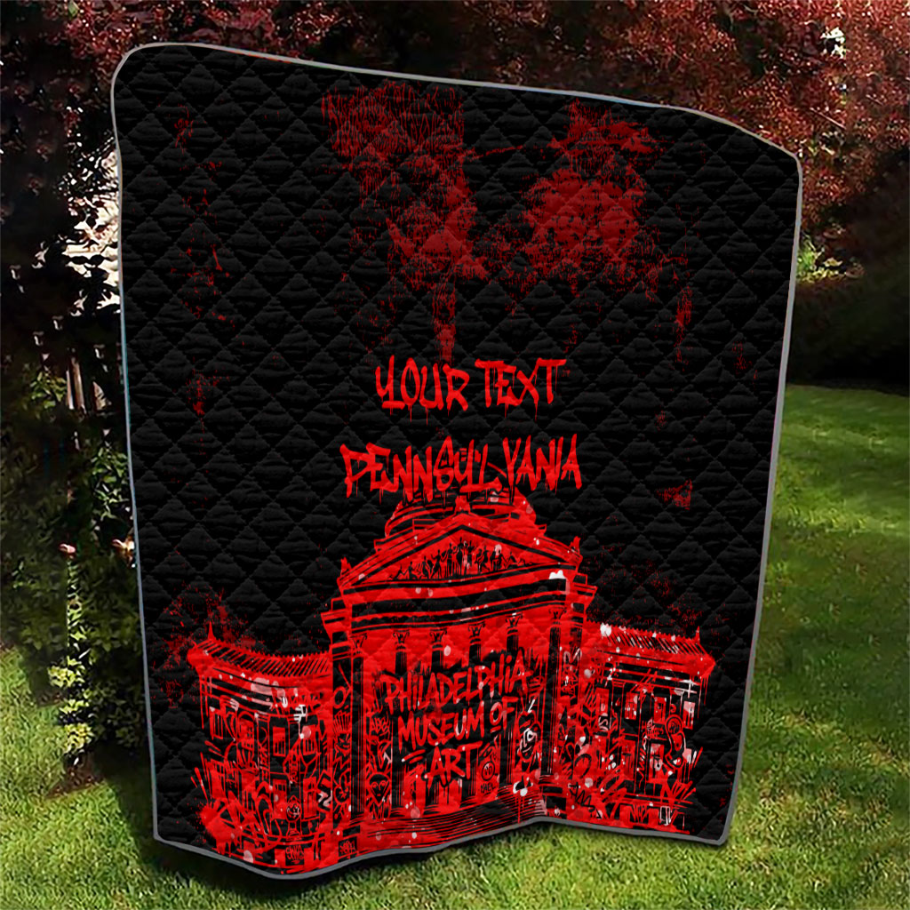 Personalized Pennsylvania Philadelphia Museum Of Art Quilt Red Grunge Paint Splatter Graphic