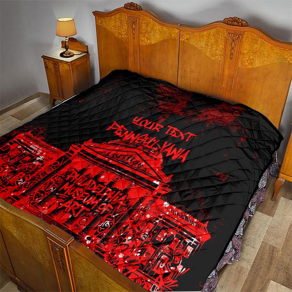 Personalized Pennsylvania Philadelphia Museum Of Art Quilt Red Grunge Paint Splatter Graphic