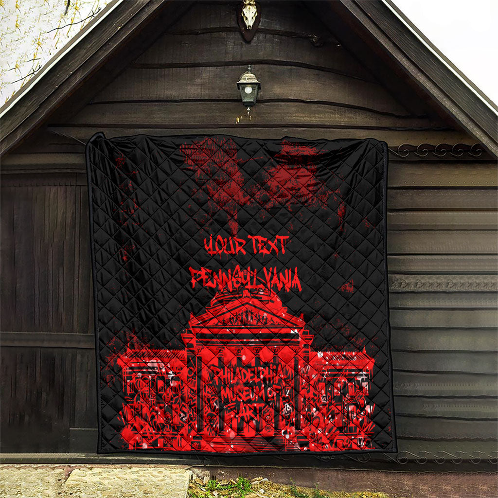 Personalized Pennsylvania Philadelphia Museum Of Art Quilt Red Grunge Paint Splatter Graphic