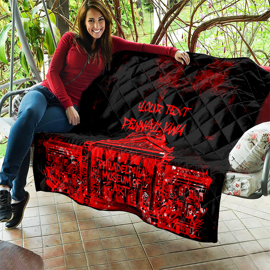 Personalized Pennsylvania Philadelphia Museum Of Art Quilt Red Grunge Paint Splatter Graphic